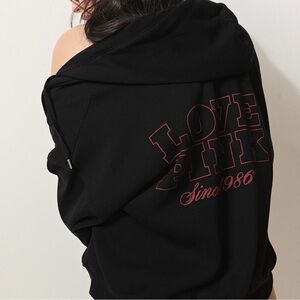 PINK Victoria's Secret Black Hoodie with Pink Graphic XXL NWT